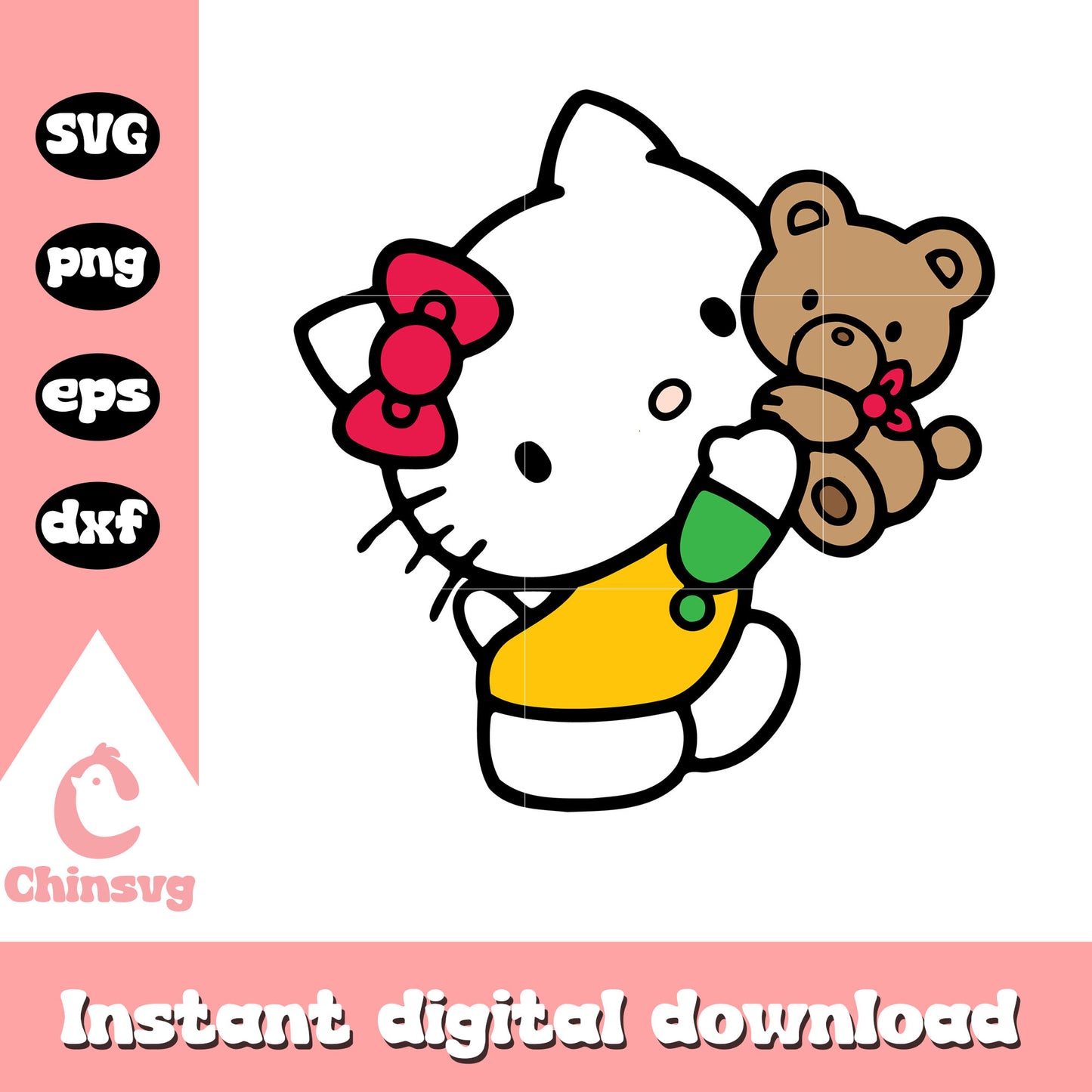 Teddy bear and hello kitty svg, hello kitty care bear​ svg