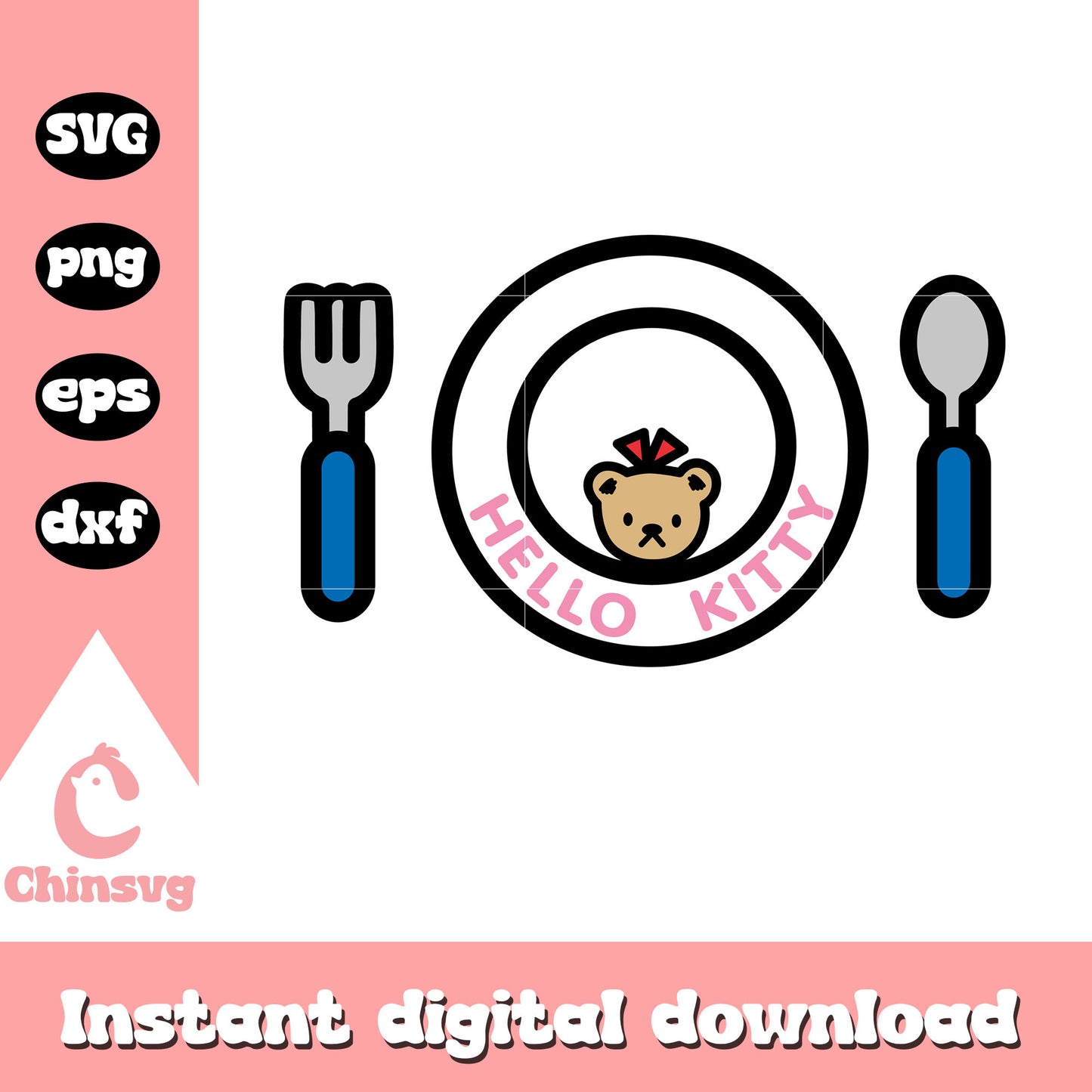 Teddy bear hello kitty plate svg, hello kitty with a teddy bear​ svg