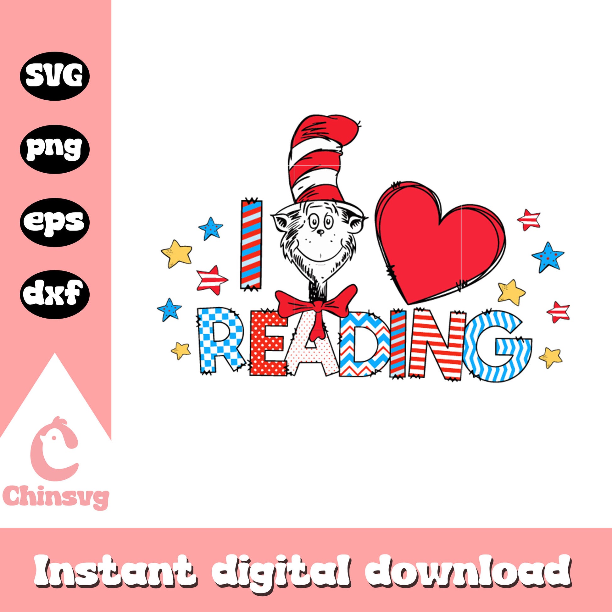 The cat in the hat I love reading svg, dr seuss characters svg