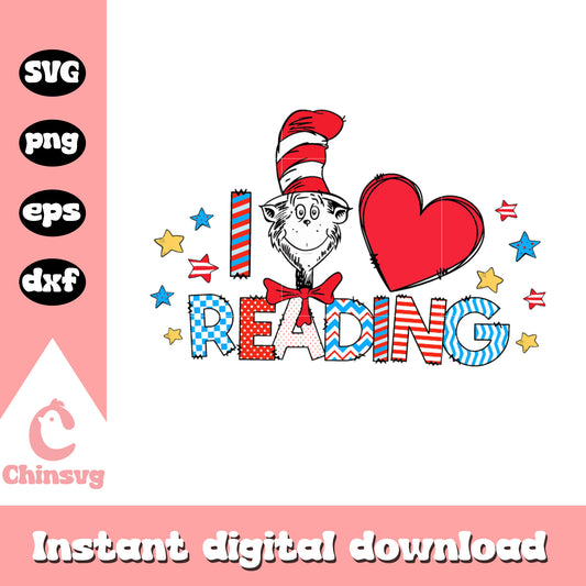 The cat in the hat I love reading svg, dr seuss characters svg