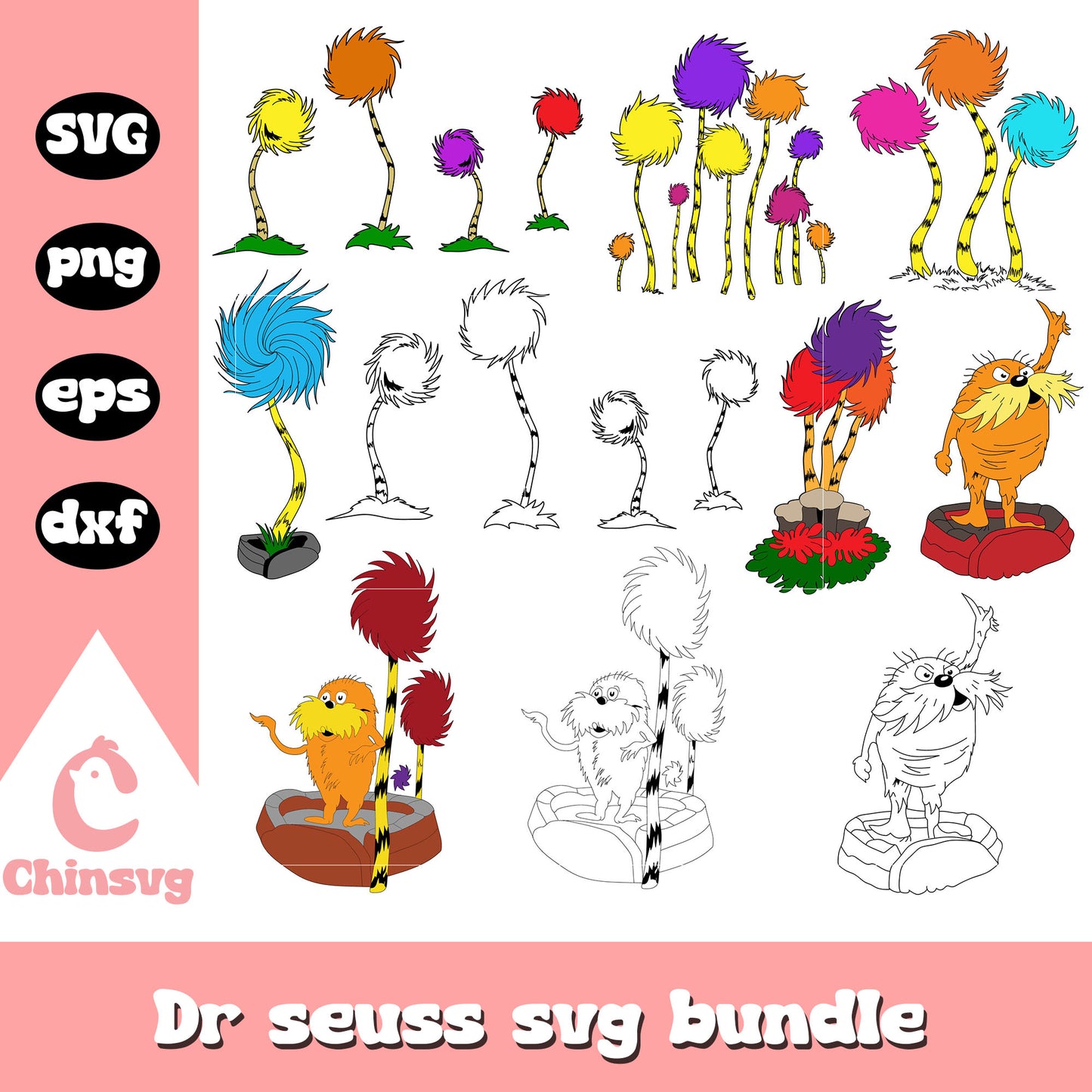 The lorax trees design bundle svg, lorax trees dr seuss​ svg