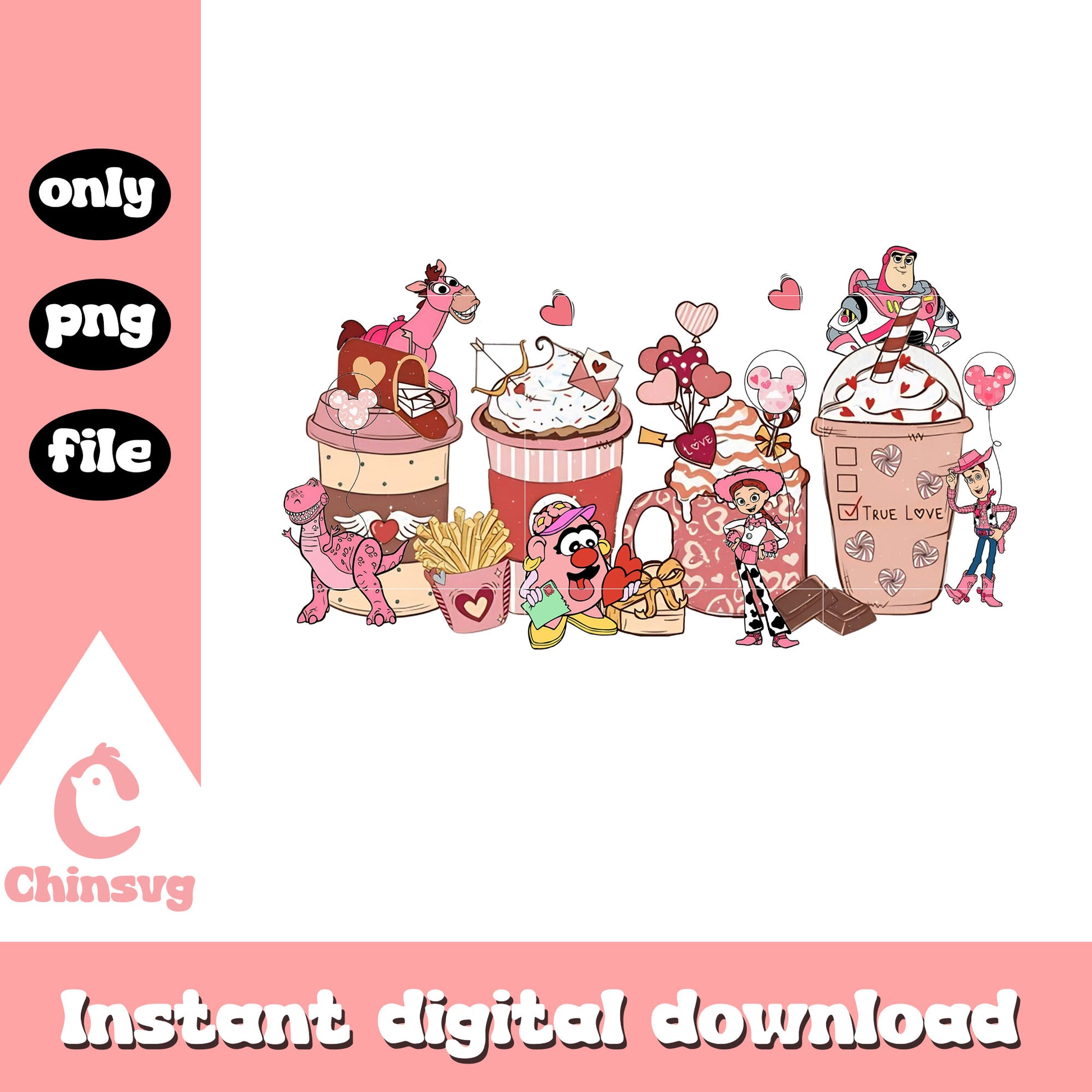 Toy story coffee cup design png, coffee png, valentine day png