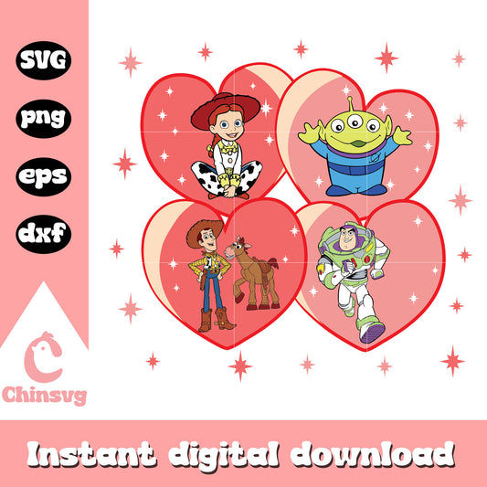 Toy story member heart valentine svg, disney valentine svg