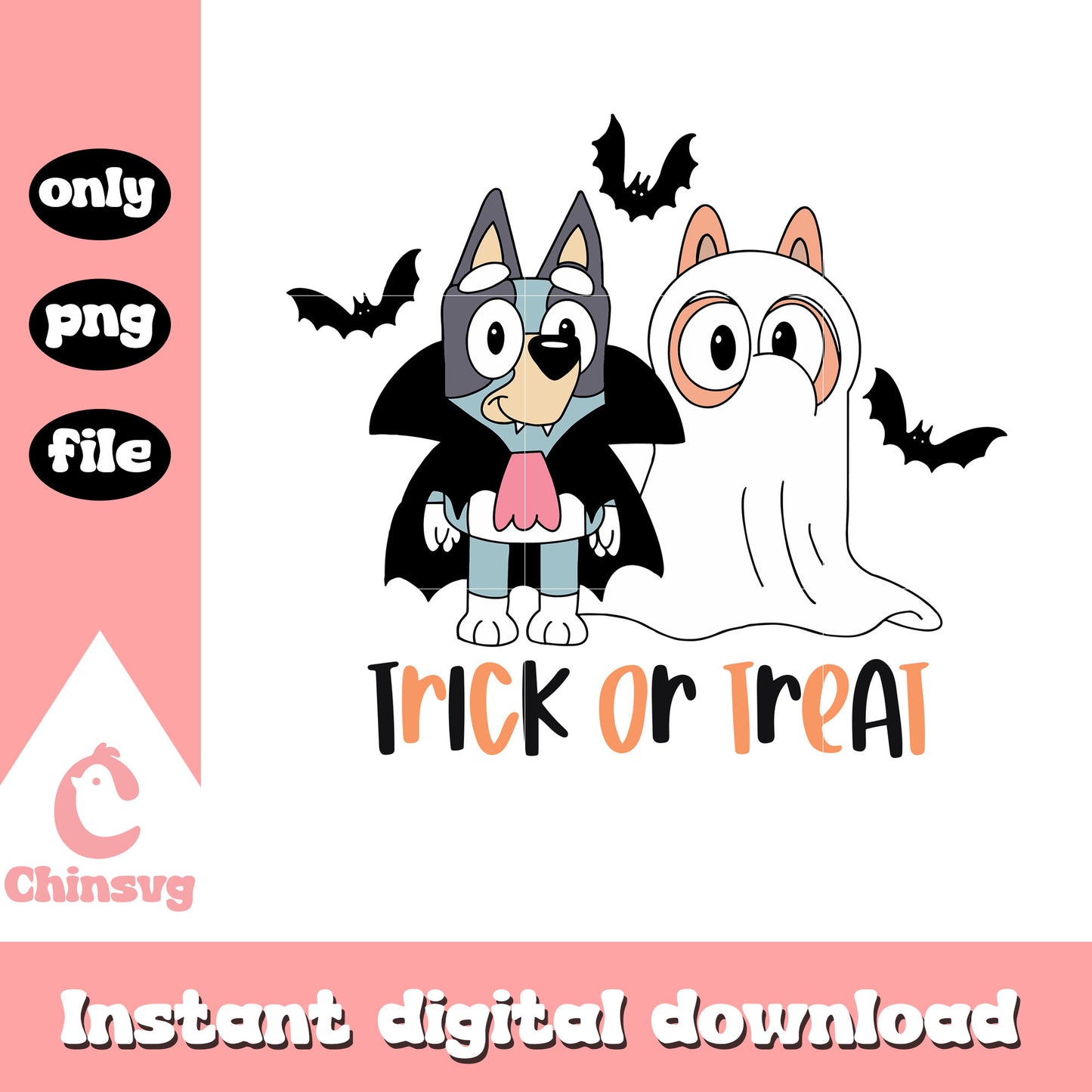 Trick or treat bluey bingo cosplay png, horor halloween png