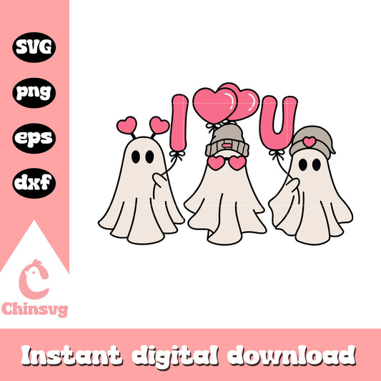 Valentines ghost I love you svg, cute ghost svg, I love you svg