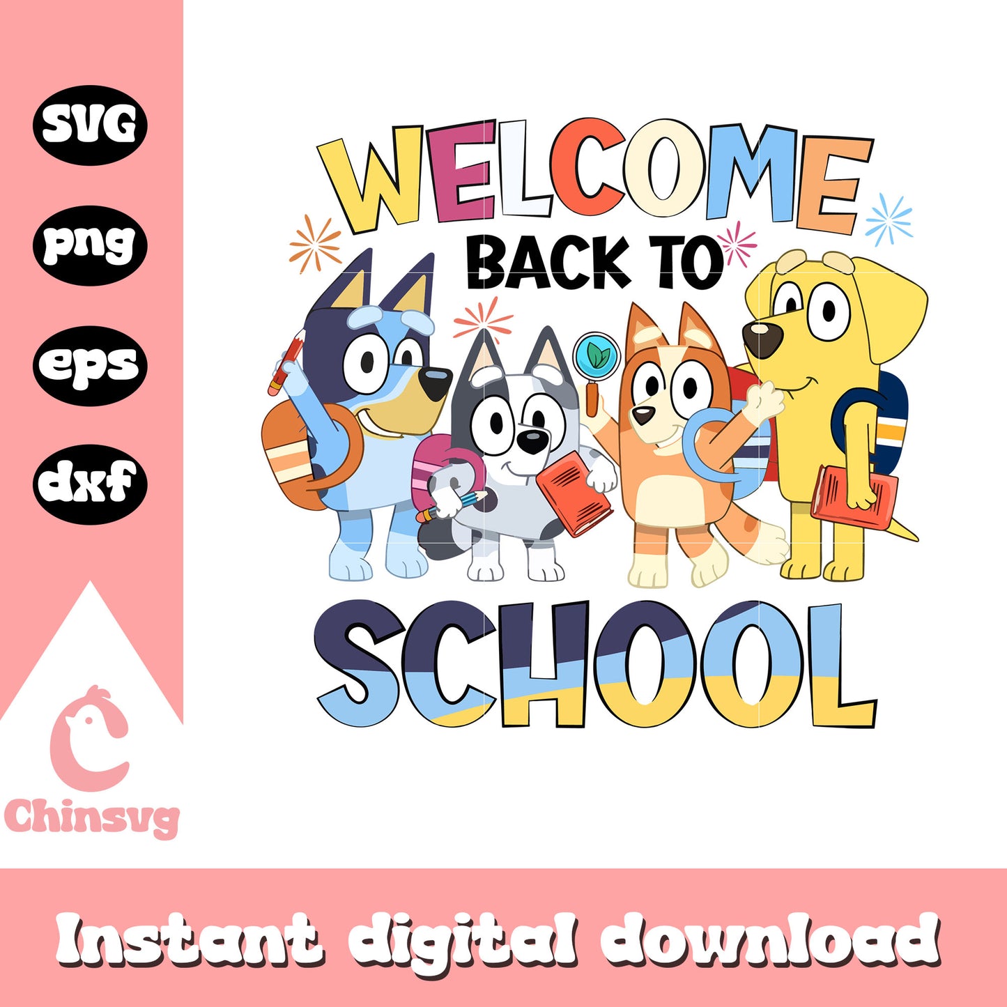 Welcome back to shcool design svg, bluey school friends svg