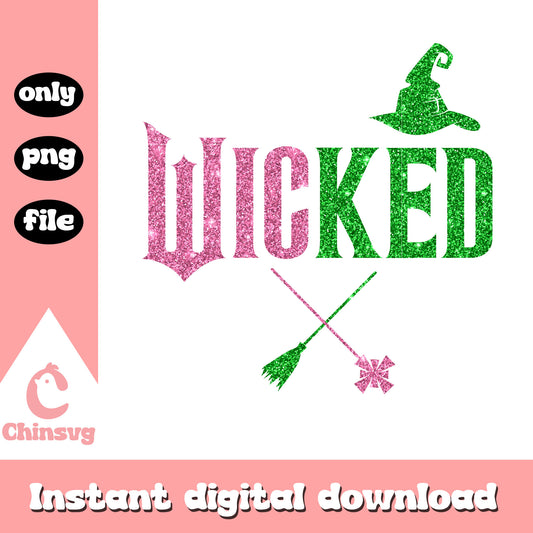 Wicked glitter logo design png, wicked logo png, wicked movie png