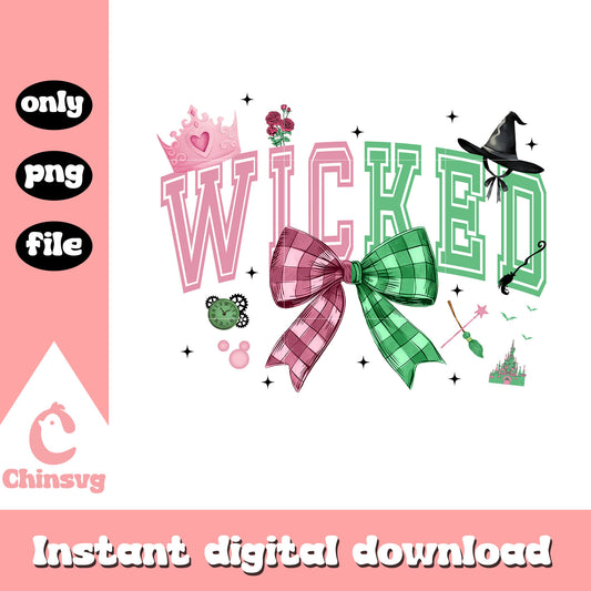 Wicked pink green bow logo design png, wicked logo png, wicked png