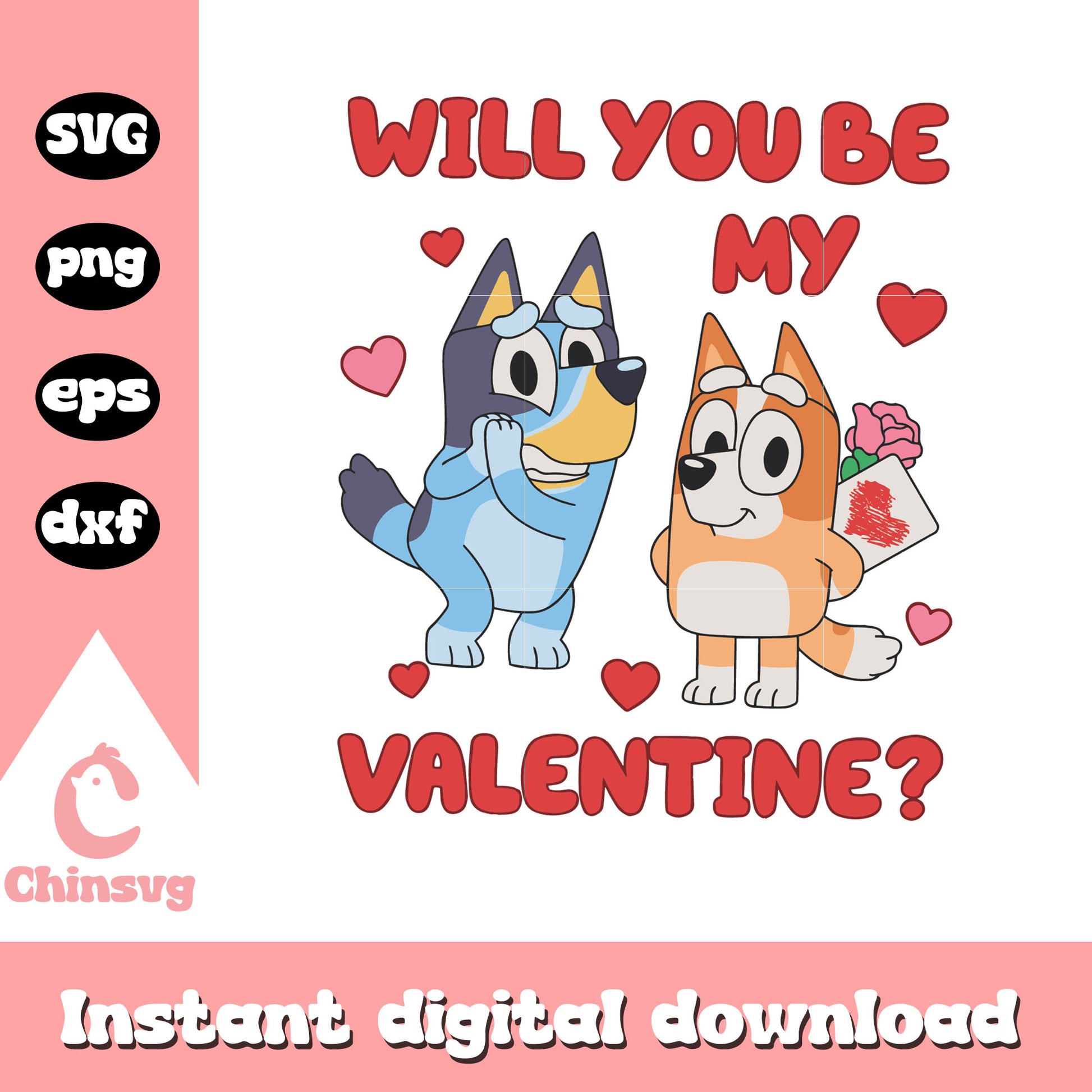 Will you be my valentine design svg, bluey valentine day svg