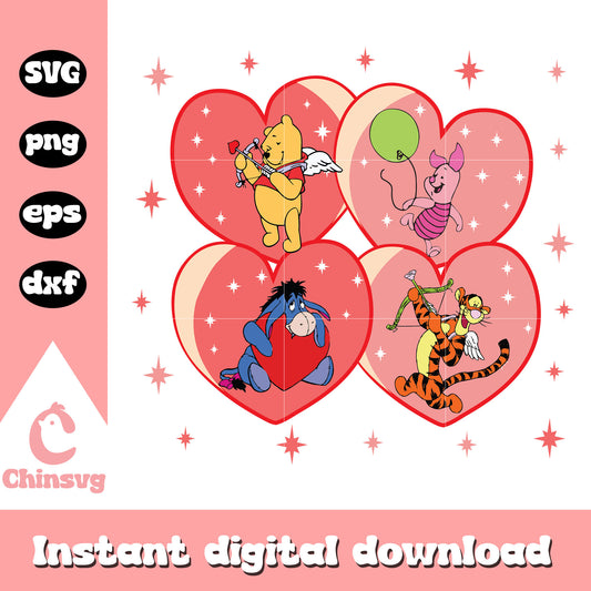 Winnie the pooh members heart valentine svg, disney valentine svg