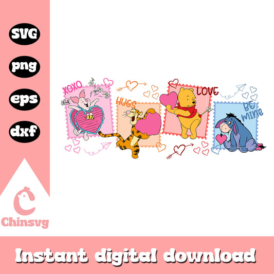 Xoxo valentine day love cards pooh svg, winnie the pooh valentine svg