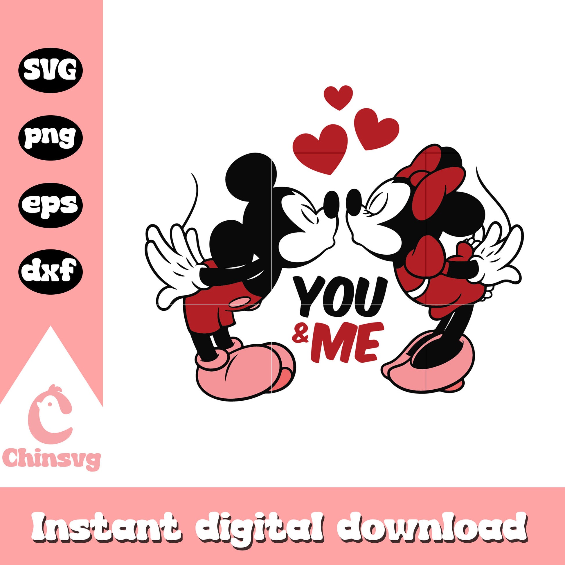 You and me mickey kiss minnie svg, happy valentine day svg