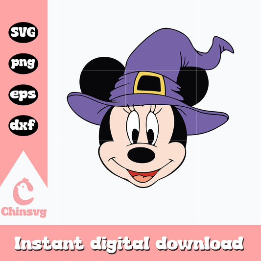 Minnie mouse head witch halloween svg, digital download