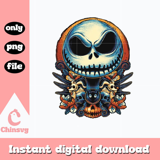 Jack Skellington face halloween design Png, digital download