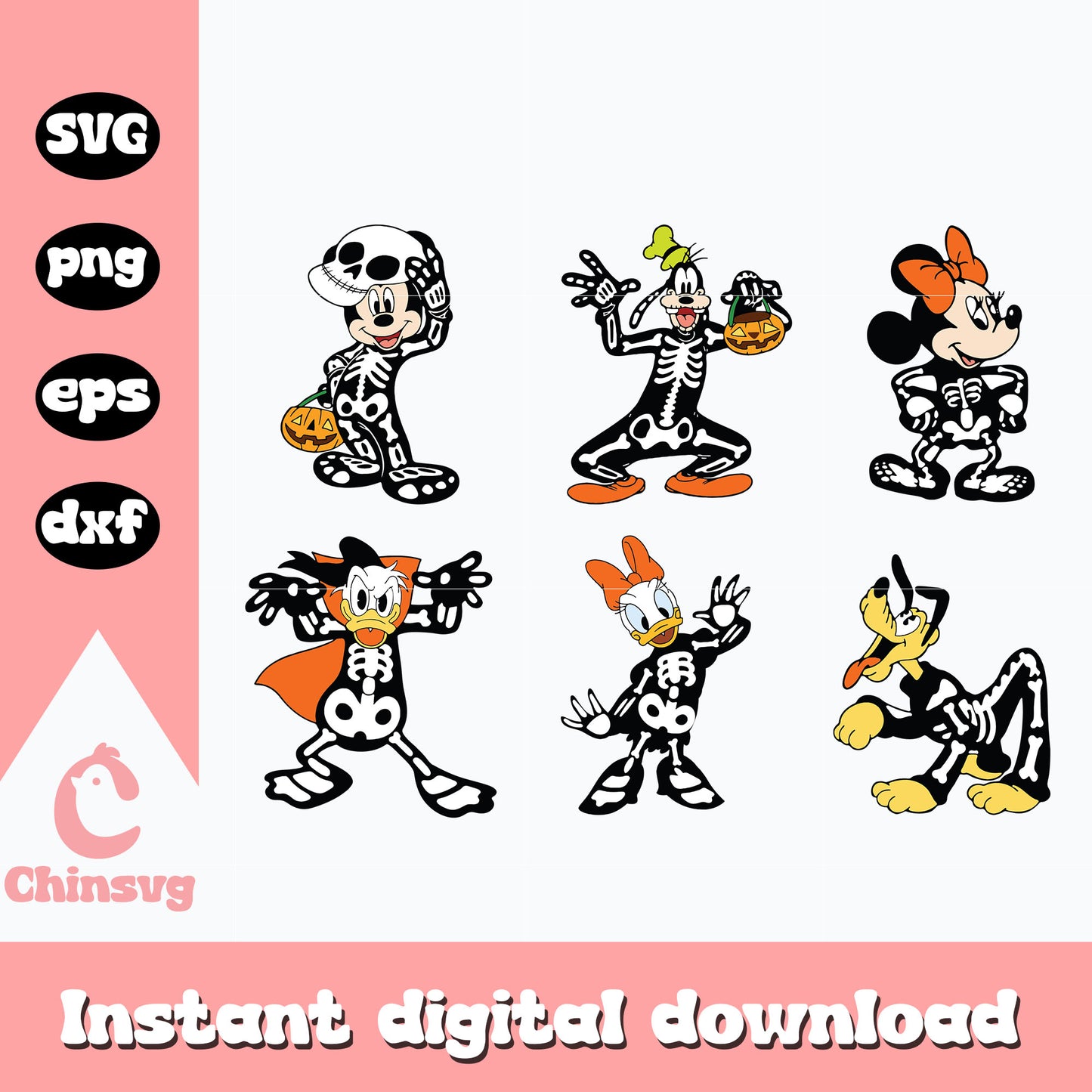 Mickey and friends skeleton Svg, Halloween svg, instant download