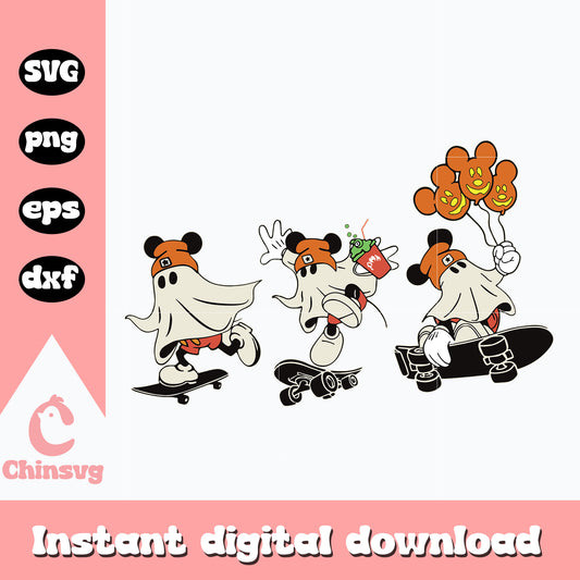 Mickey Mouse Ghost Skateboarding Svg, Halloween svg, instant download